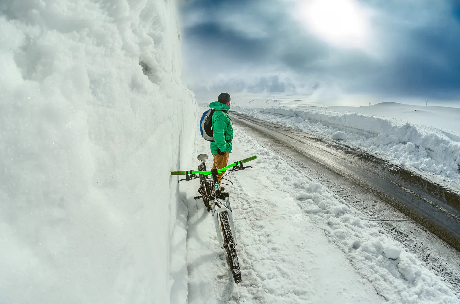 cyclist in the snow