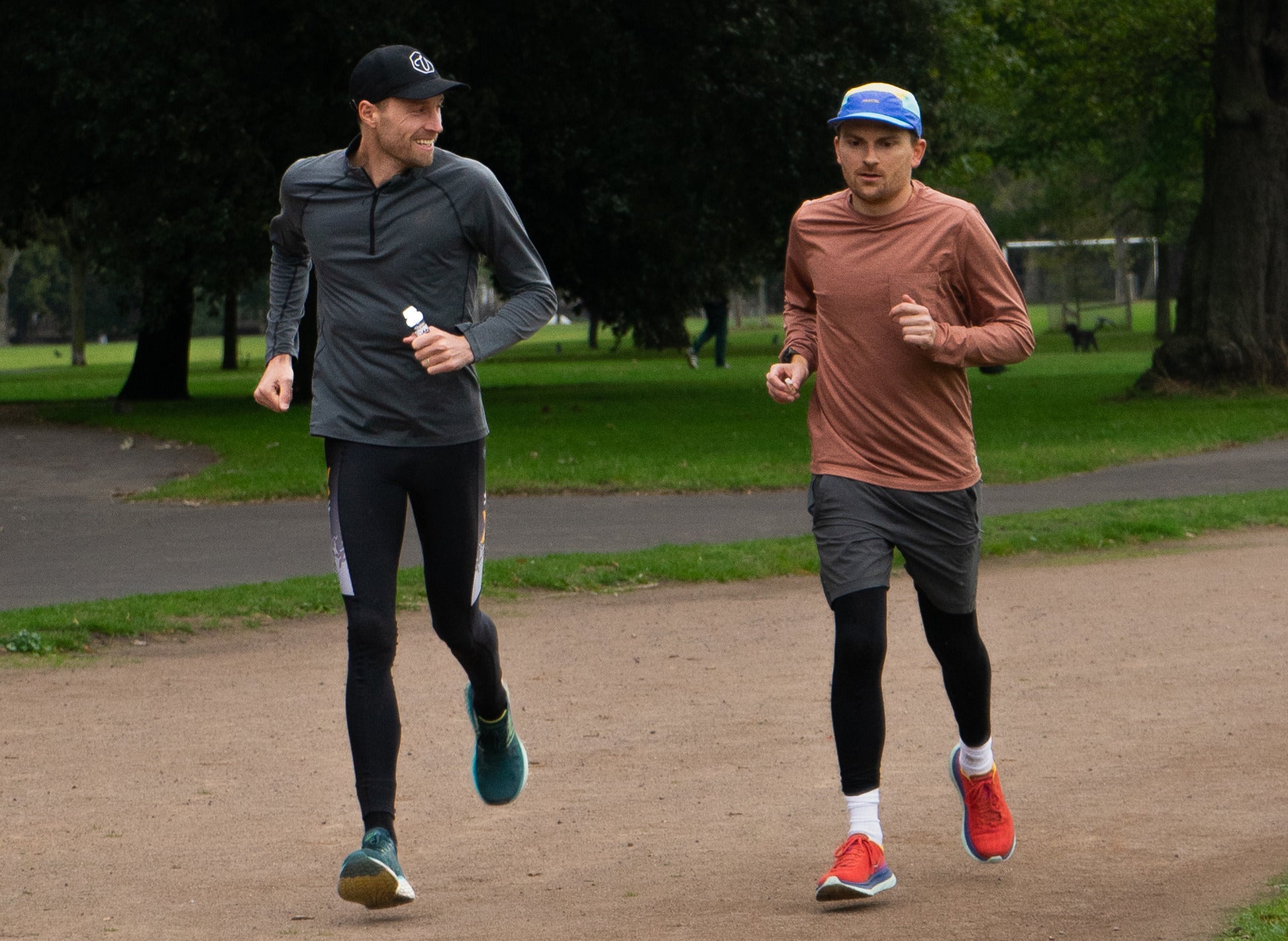 Two men running