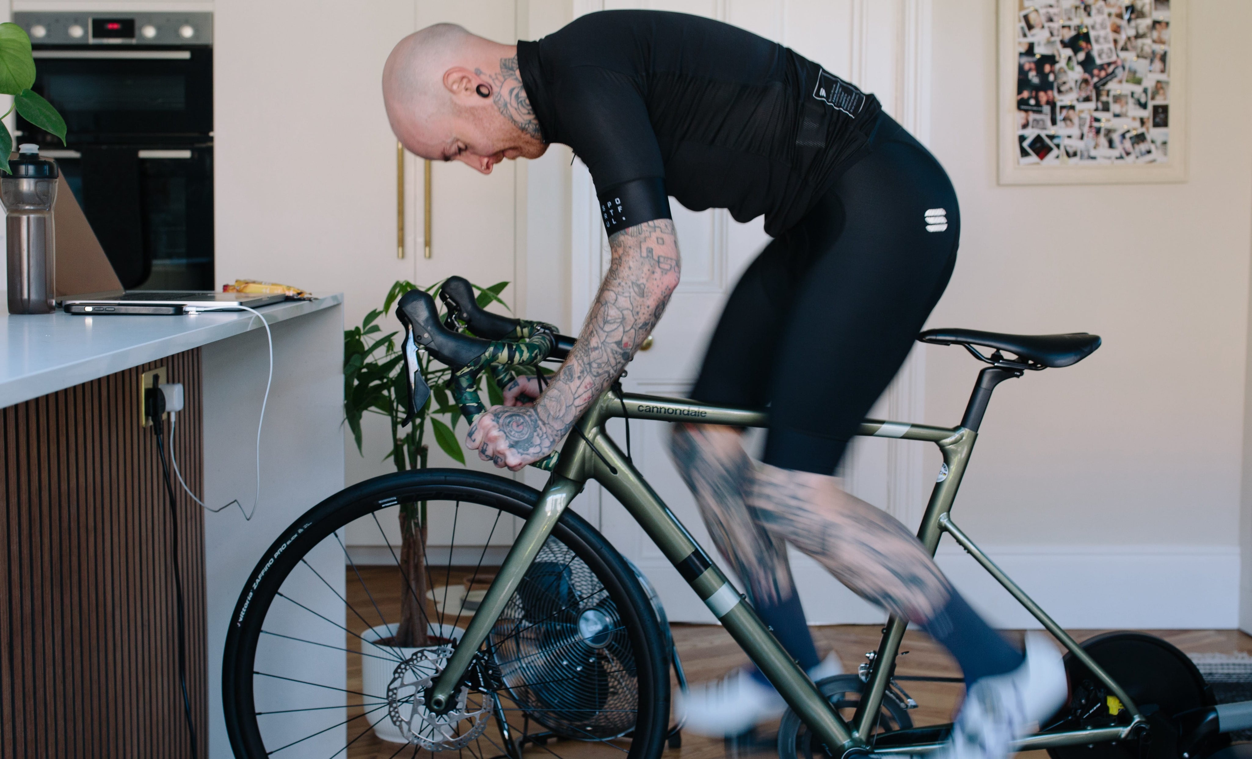 Cyclist on a indoor turbo bike