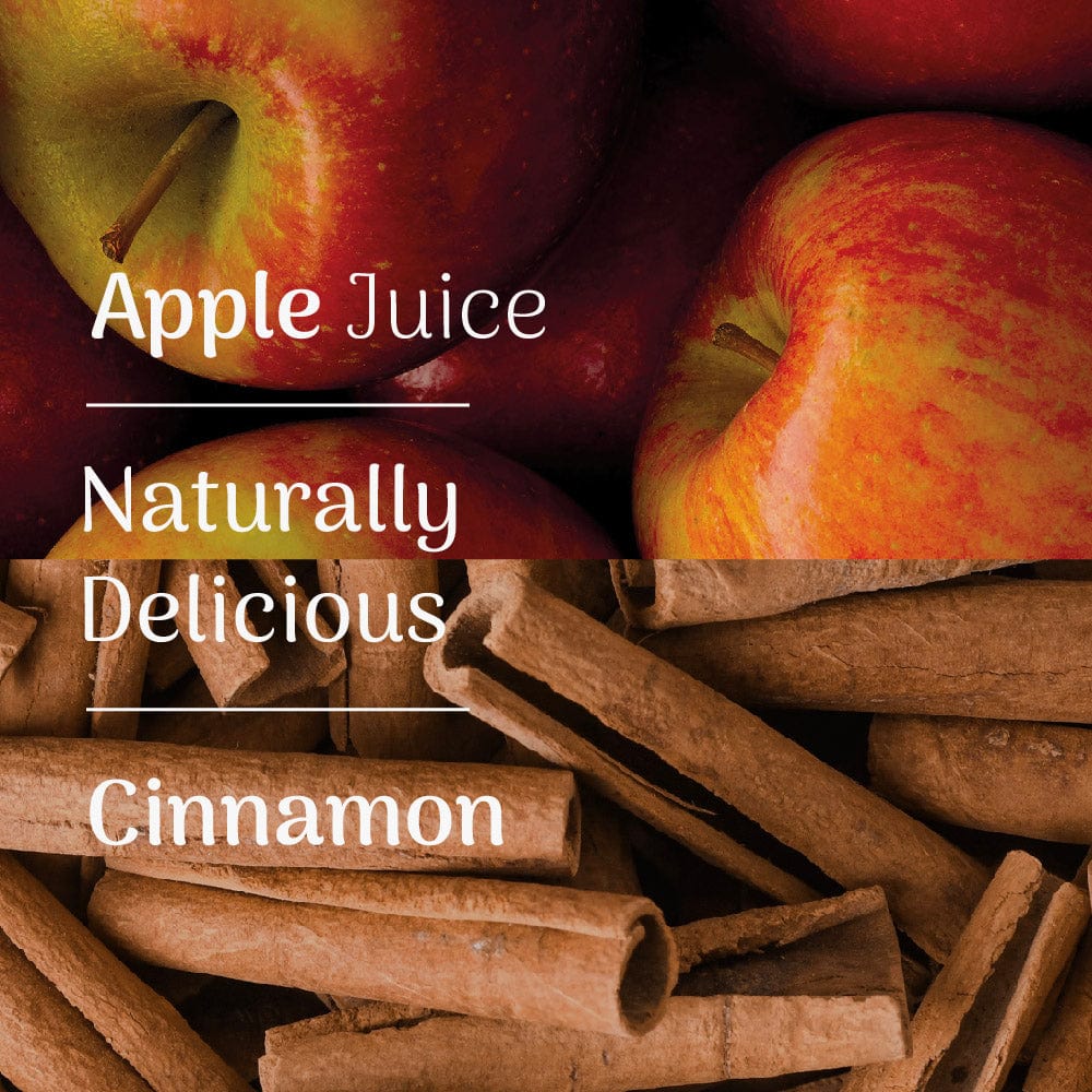 apples and cinnamon sticks with 'naturally delicious' text overlay 