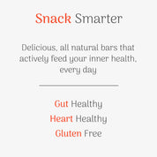 Advertisement for 'Snack Smarter' bars claiming to be delicious, all natural, gut healthy, heart healthy, and gluten free.