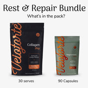 Veloforte Collagen Pro and Magnesium Pro packages with text 'Rest & Repair Bundle' on a white background.