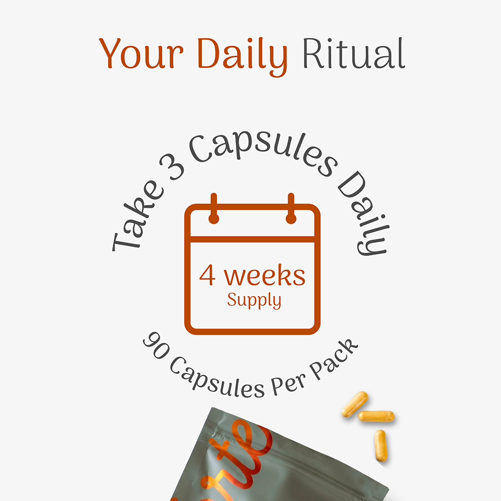Product packaging with text 'Your Daily Ritual' and capsule illustrations on a white background