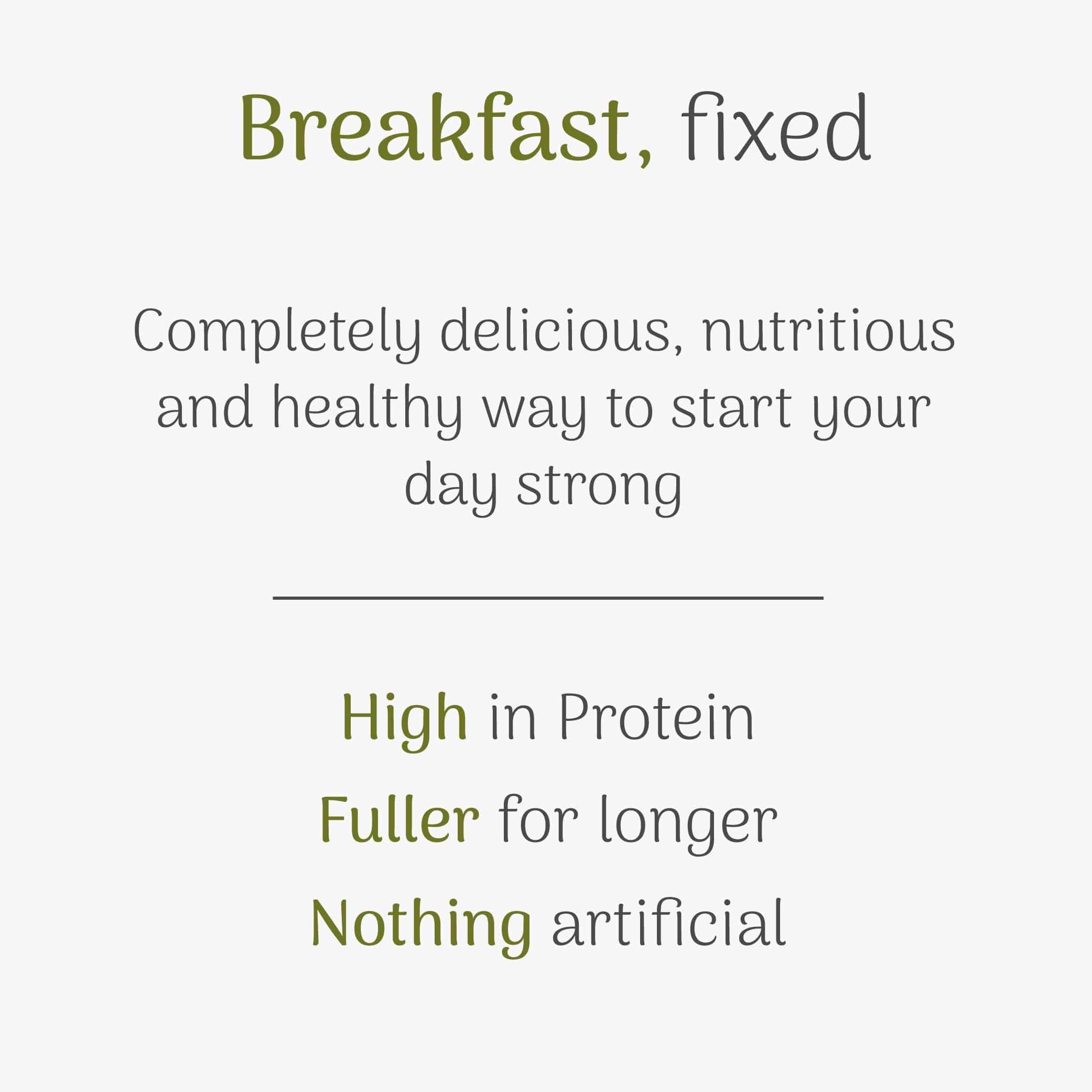Text promoting a protein-rich breakfast as a healthy start to the day on a white background.