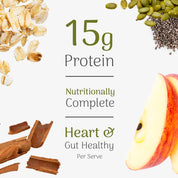 Nuts, seeds, and an apple with health benefits text on a white background