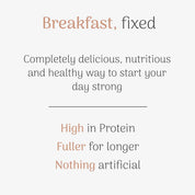 Text promoting a protein-rich breakfast as a healthy start to the day on a white background.