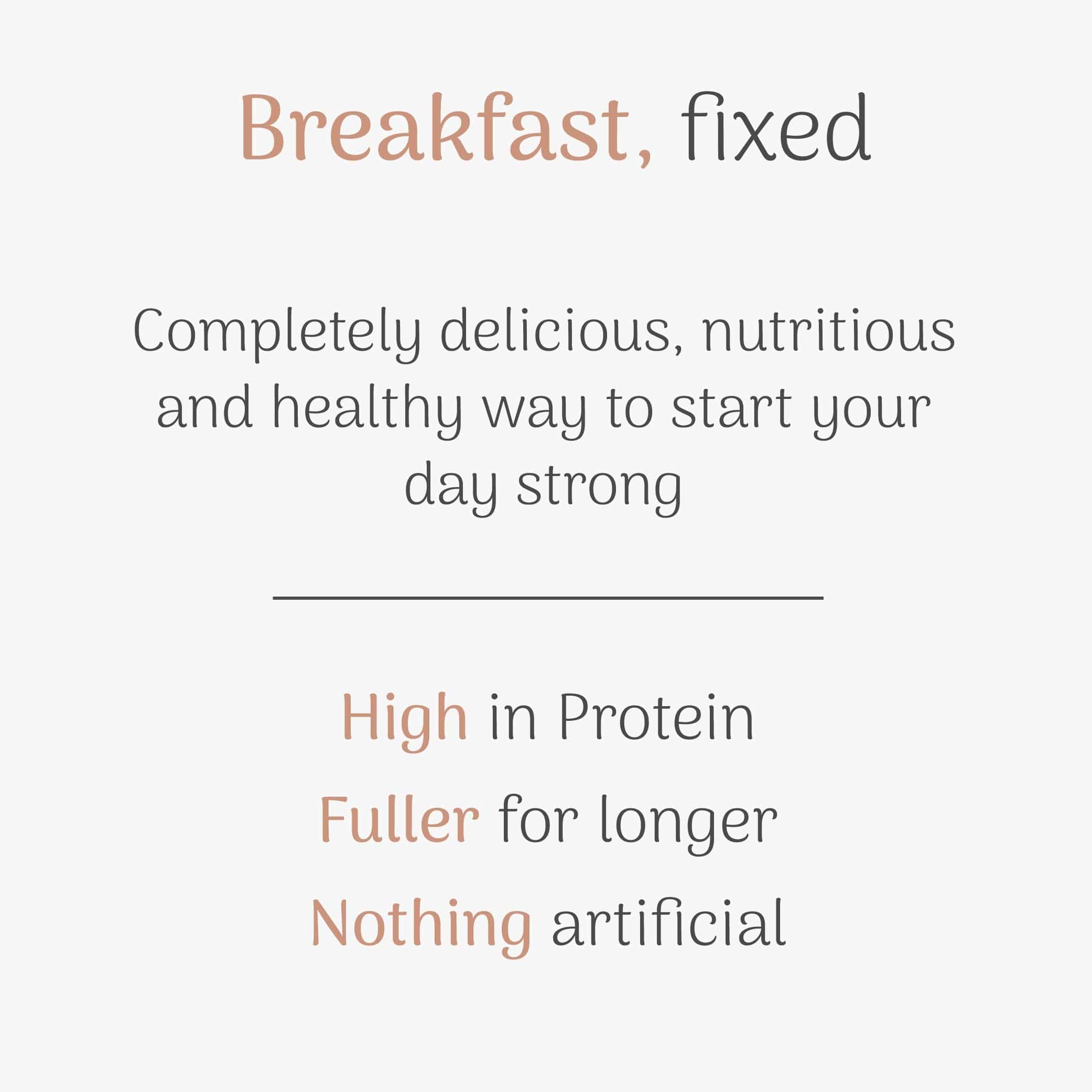 Text promoting a protein-rich breakfast as a healthy start to the day on a white background.