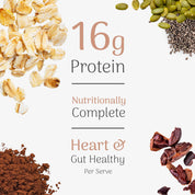 Overnight oat mix with protein content and health benefits on a white background