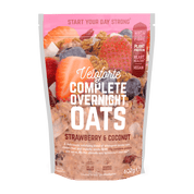 Package of Veloforte Complete Overnight Oats with strawberry and coconut flavour