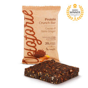 Velaforte cocoa & Ginger Protein Crunch Bar on a white background