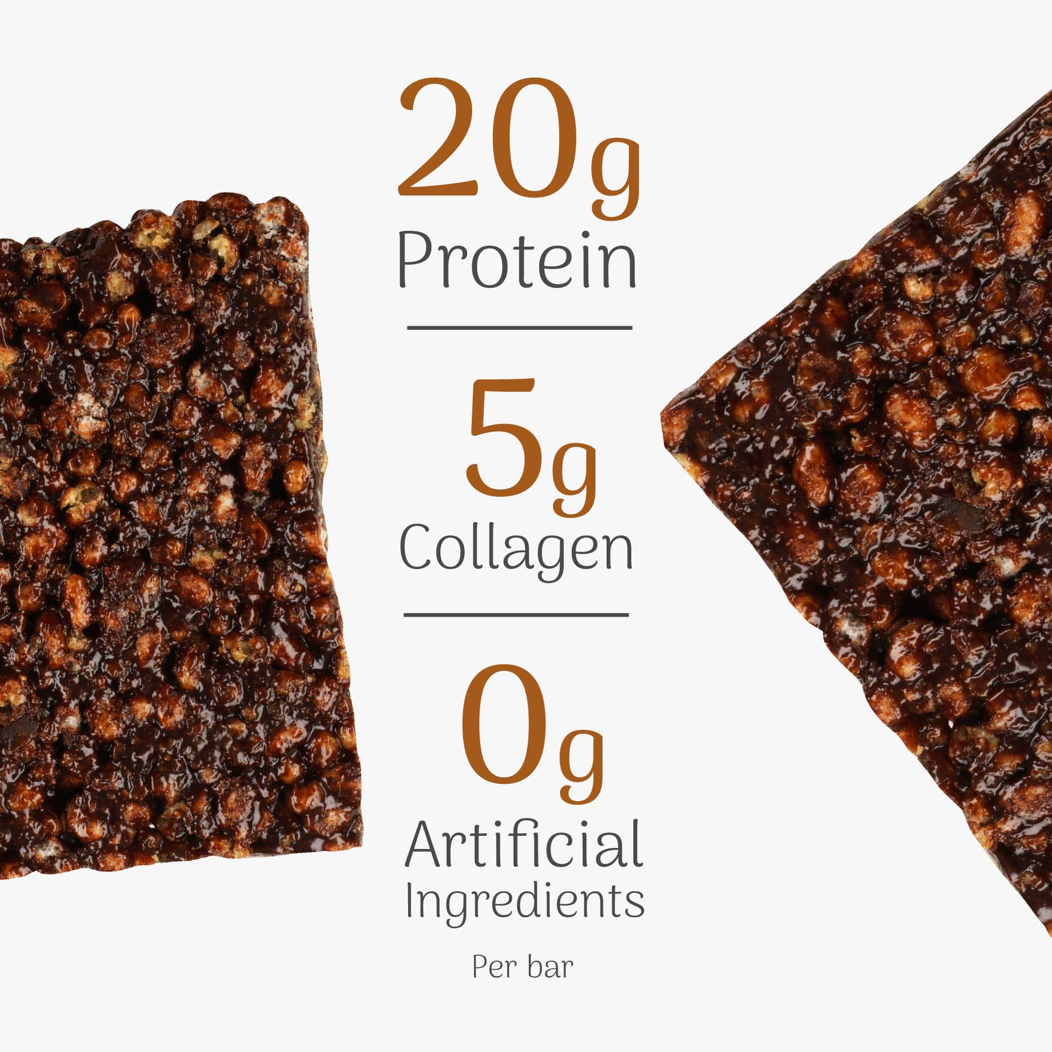Cocoa & Ginger High Protein Crunch Bar with nutritional information on a white background