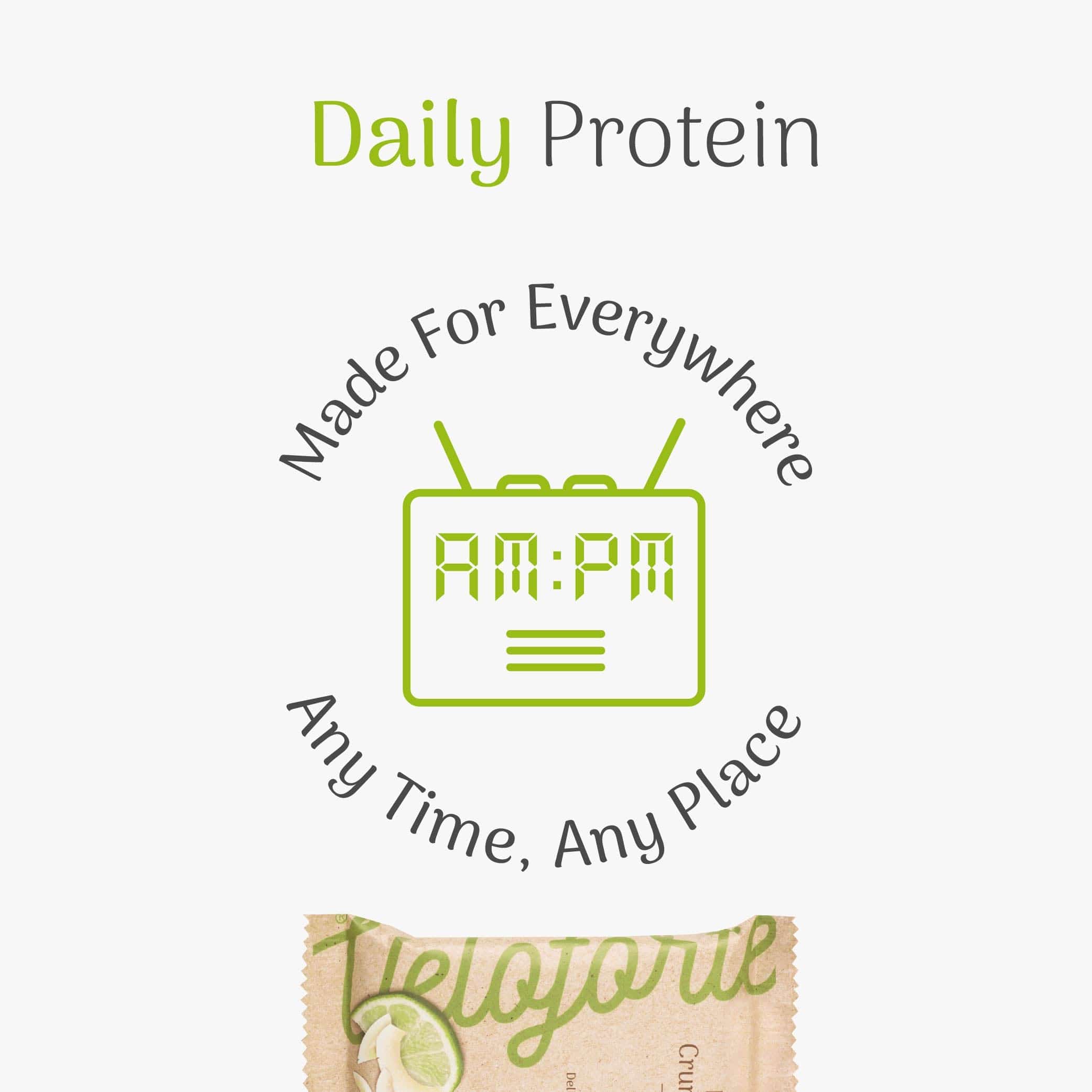 Daily Protein packaging with lime graphic and text on a white background