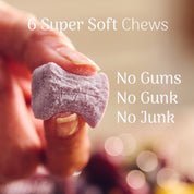 Hand holding a soft energy chew with text overlay
