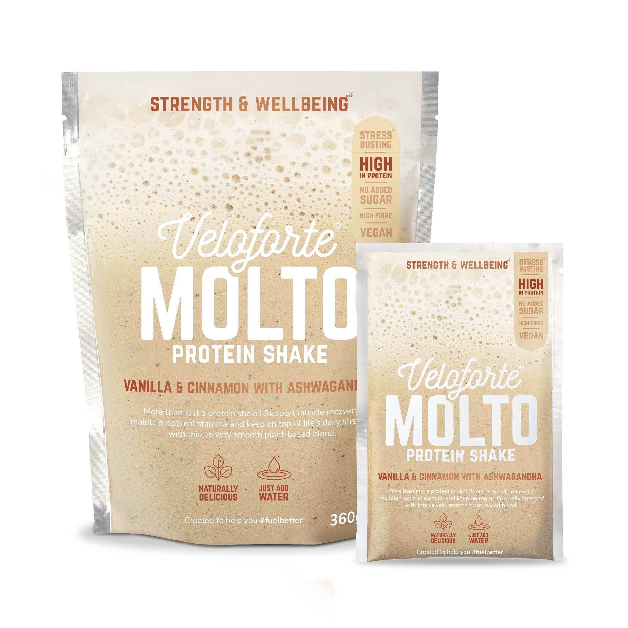 Molto Protein Shake Vanilla & Cinnamon - VANILLA & CINNAMON WITH ASHWAGANDHA flavor protein powder by Veloforte