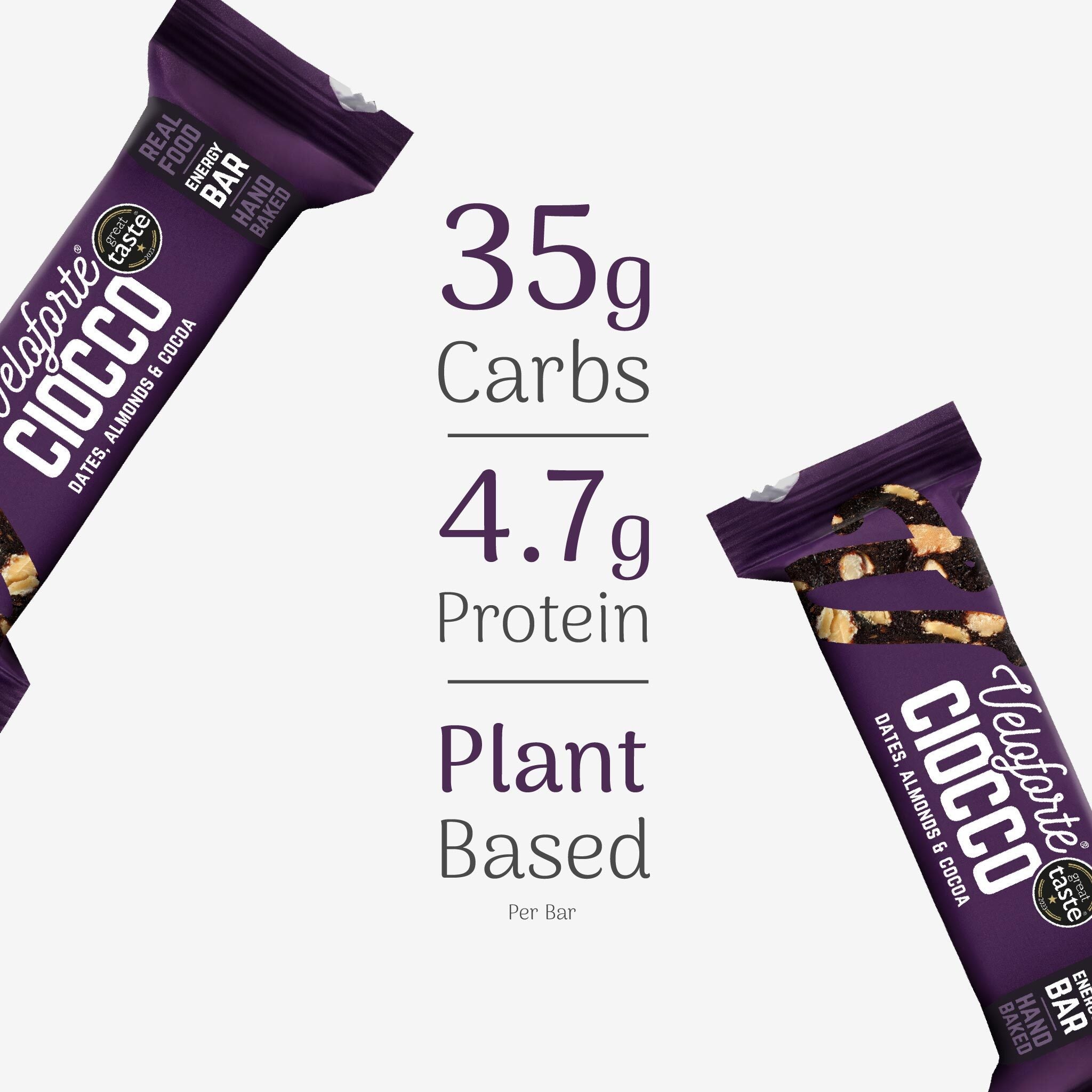 Veloforte ciocco energy bar with nutritional information on a white background