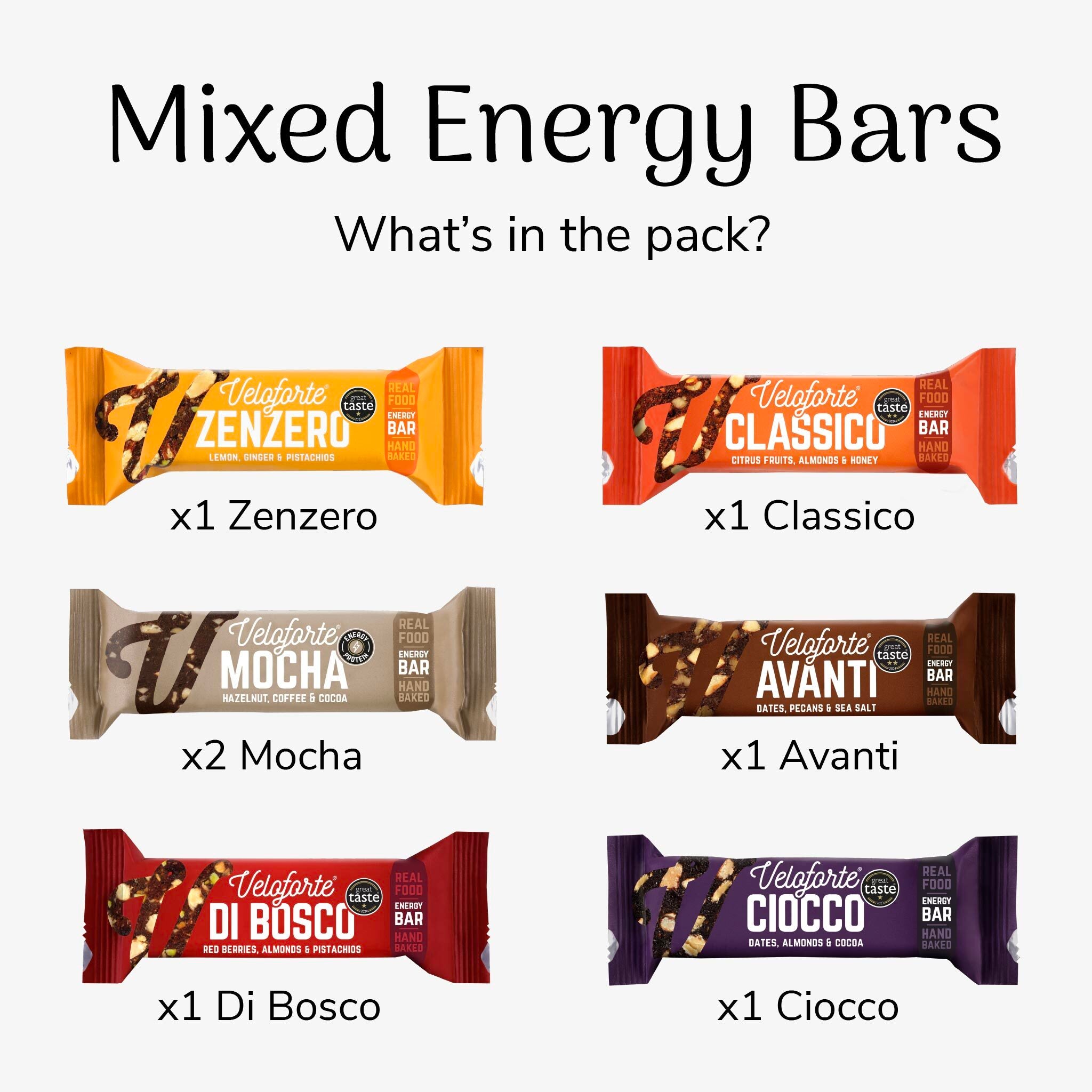 Veloforte Mixed Energy Bars with what's in the pack of natural energy bars