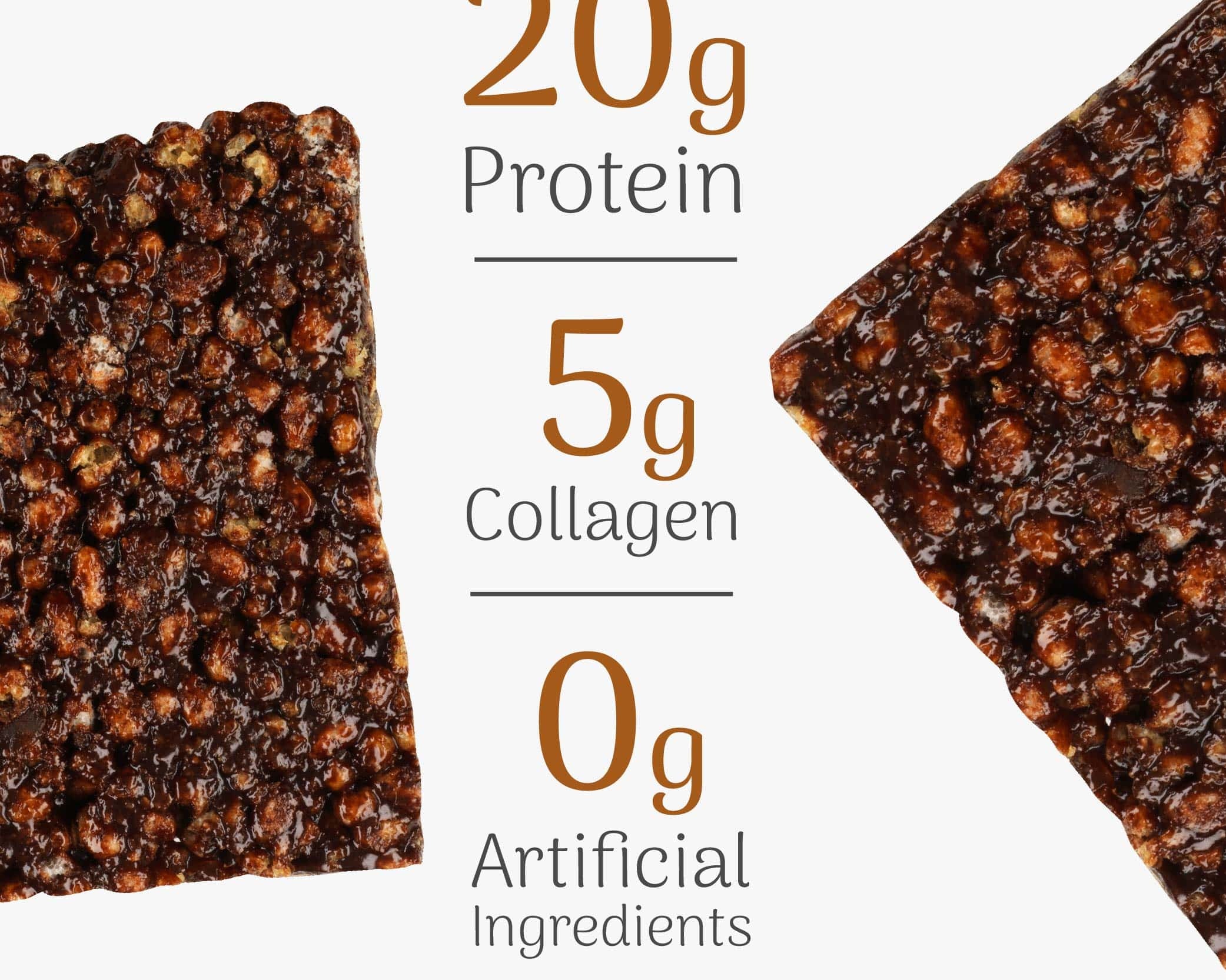 Cocoa & Ginger High Protein Crunch Bar with nutritional information on a white background