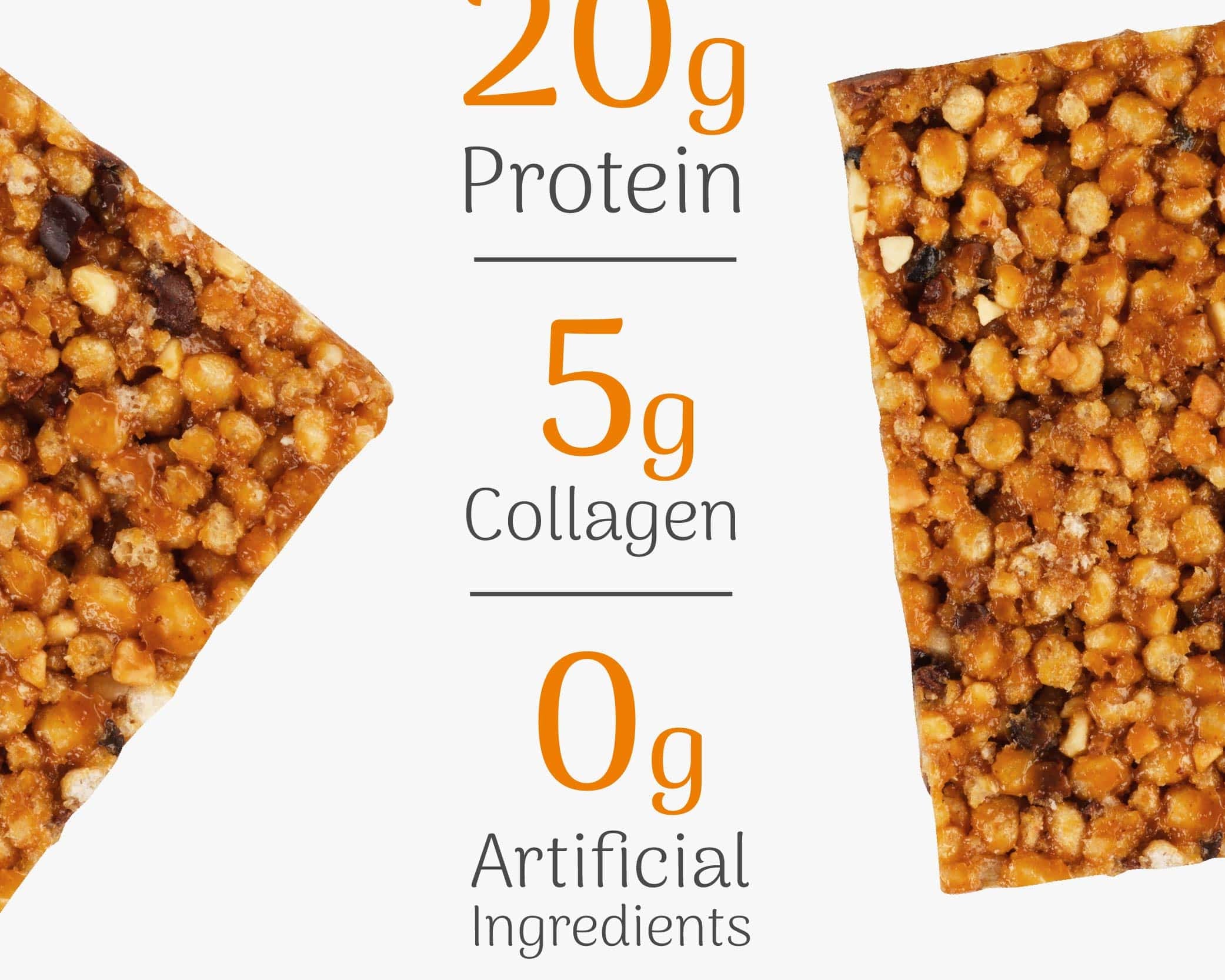Peanut & Sea Salt Protein bar with nutritional information on a white background