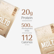 Veloforte Molto High Protein Powder with nutritional information on a white background