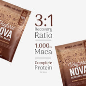 Veloforte Nova Recovery Protein Powder with nutritional information on a white background