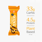 Zenzero energy bar packaging with nutritional information on a white background